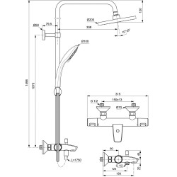 Ceratherm T25 A7590AA - система за вана и душ със стенен термостатен смесител