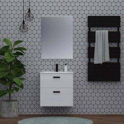 VICTORIA PRO - Гланциран шкаф за баня с две чекмеджета, бял цвят