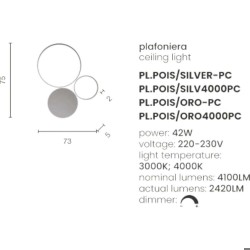 Сребрист LED плафон PL.POIS/SILV4000PC