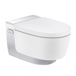 Модерна конзолна тоалетна чиния с хром елемент – Geberit AquaClean Mera Comfort WC 