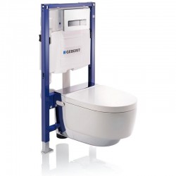 Модерна конзолна тоалетна чиния с хром елемент – Geberit AquaClean Mera Comfort WC 