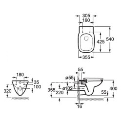 Стенна тоалетна чиния Debba Rimless, Square А8019D0004