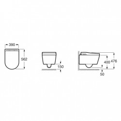 Порцеланова окачена тоалетна In-Wash Rimless  